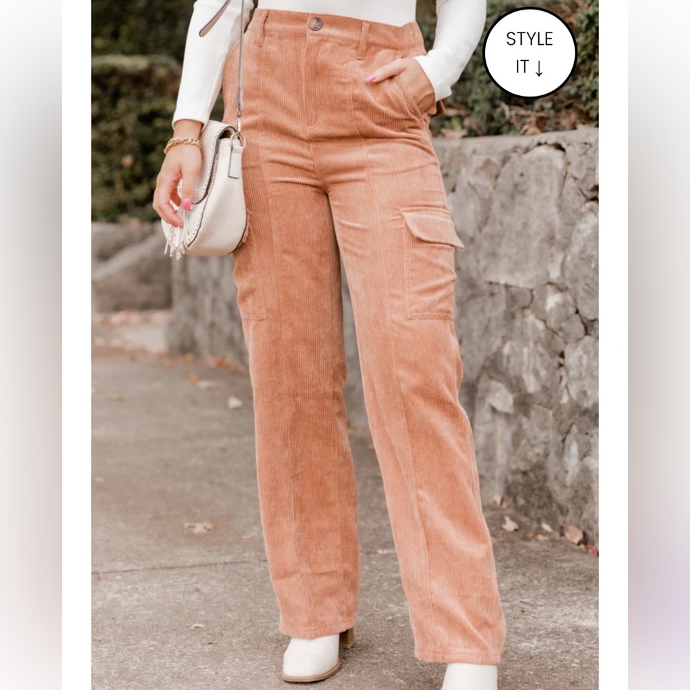 NWOT Love Tree Pink Lily Corduroy Cargo Pants